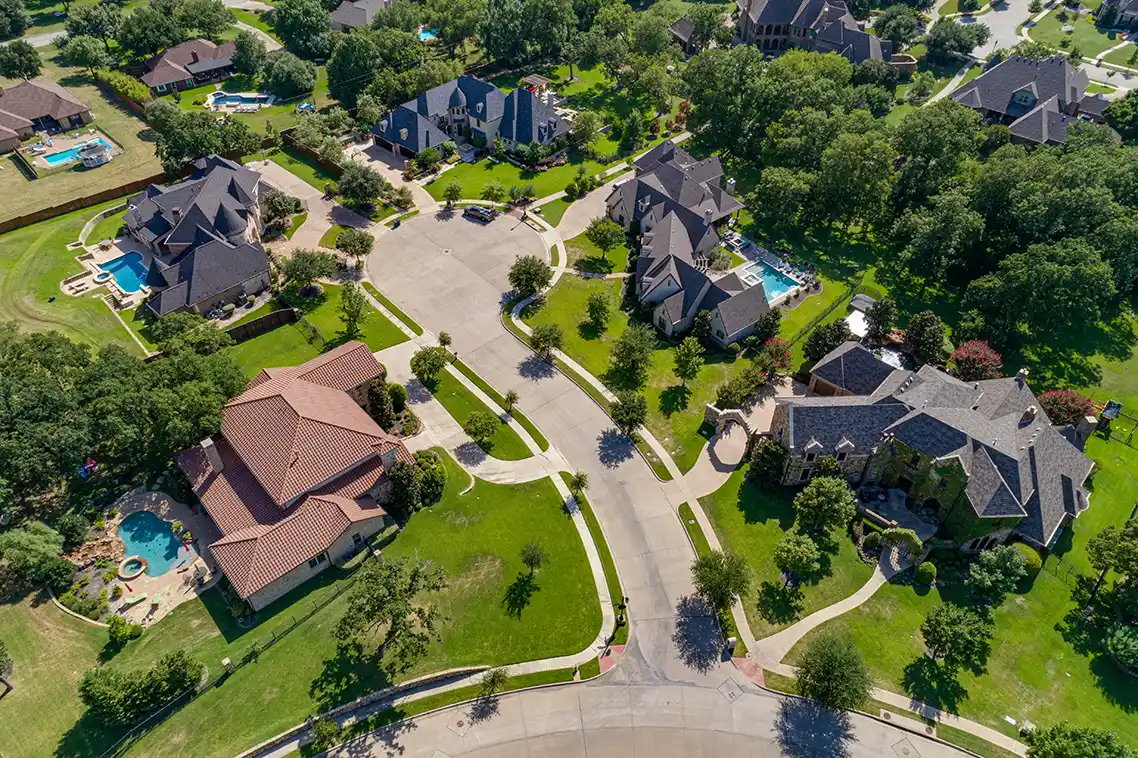 Keller TX HOA management company aerial view of neighborhood