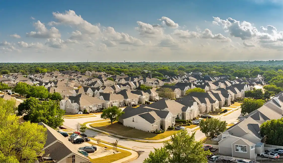 Saginaw TX HOA management company aerial view of neighborhood