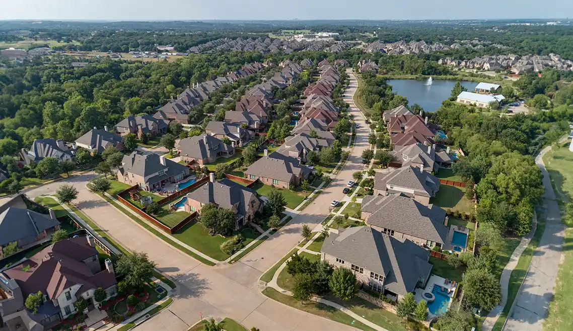 Argyle TX HOA management company aerial view of neighborhood